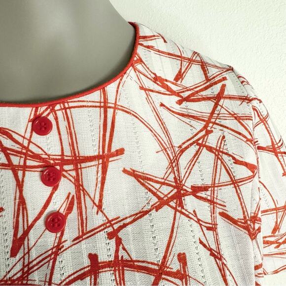 Vintage 60s Orange White Abstract Atomic Short Sleeve Shift Day Dress Large Mod - Picture 4 of 7